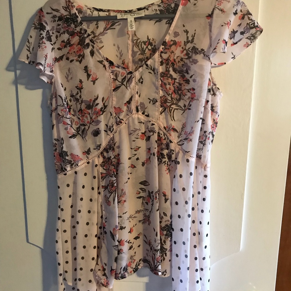 Floral and polka dot maternity blouse